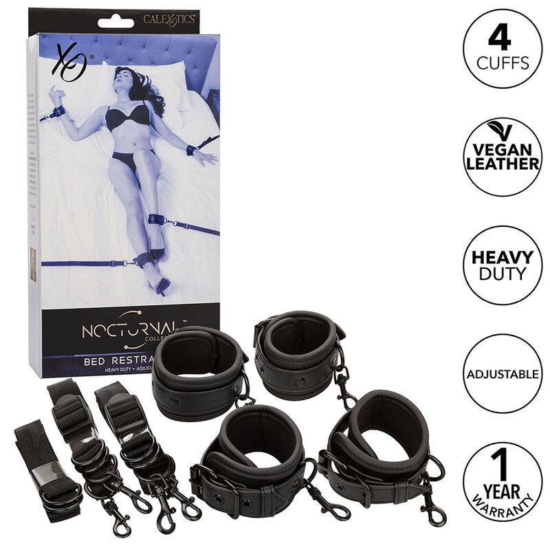 CalExotics Nocturnal, kit d’attaches de lit en cuir noir