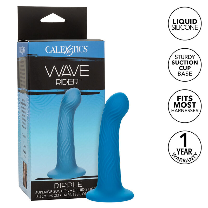 Plug anal CalExotics Wave Rider Ripple en silicone liquide, bleu