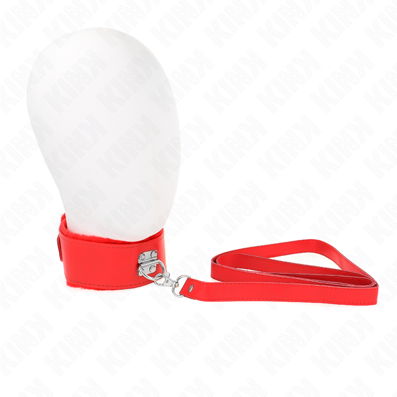 Collier BDSM KINK avec laisse et clous argentés, rouge