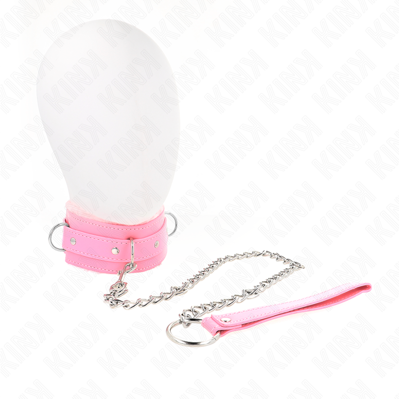 Collier BDSM KINK rose avec laisse, 36–42 cm