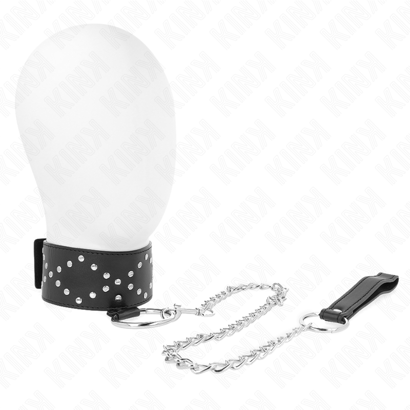 Collier BDSM KINK modèle 3 avec laisse et clous argentés