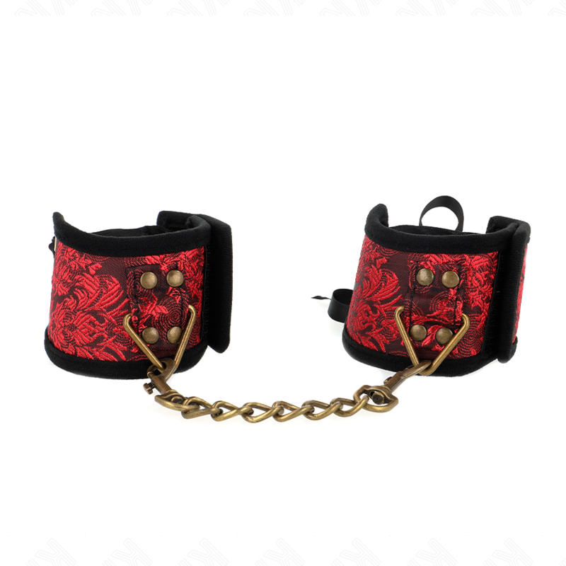 KINK Scandal Menottes pour poignets avec détails en dentelle, rouge et noir