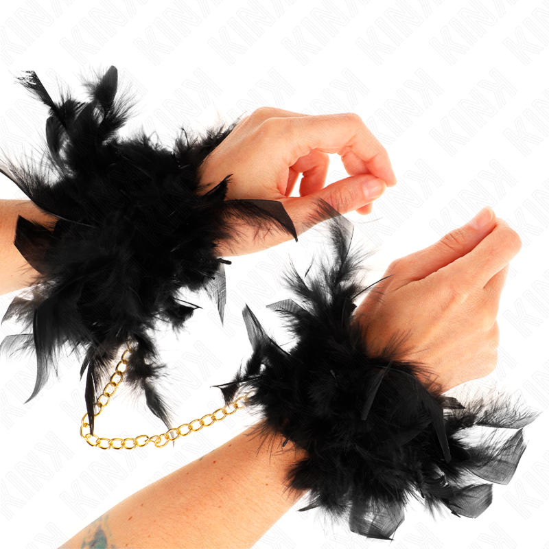 Menottes KINK avec plumes et chaîne dorée