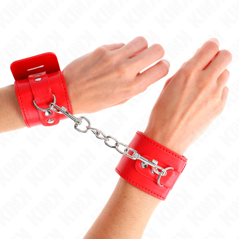 Entraves pour poignets KINK rouges avec fermeture par cadenas