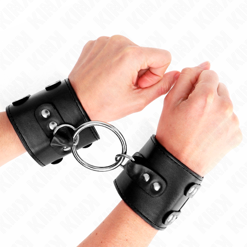 Menottes noires réglables KINK avec anneau et rivets