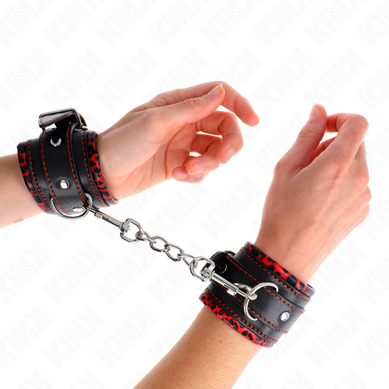 Entraves KINK pour poignets, doublure en fourrure, rouge et noir
