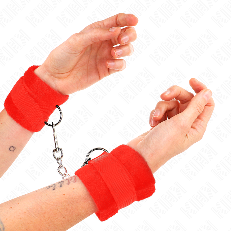 Menottes KINK Beginner avec fourrure, rouges, 30 × 7 cm