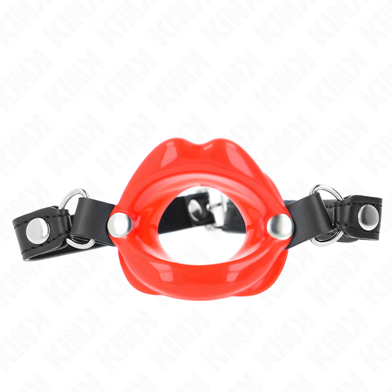 Bâillon à lèvres KINK avec sangle en similicuir rouge