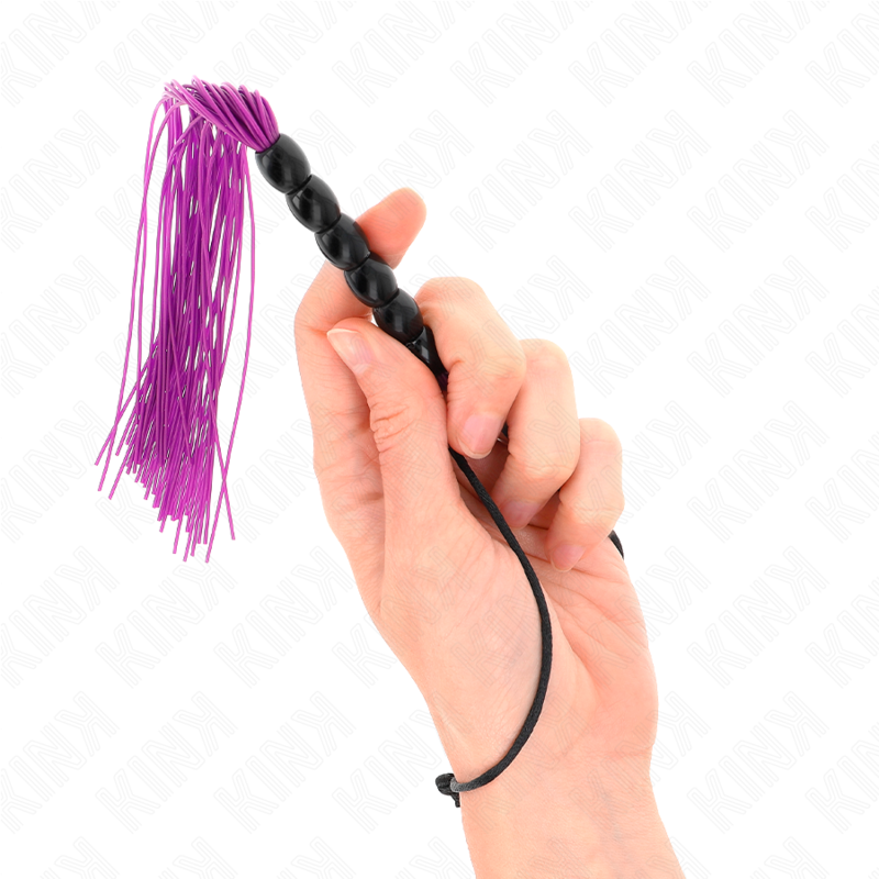 Mini fouet KINK en silicone avec 6 perles violettes, 26 cm