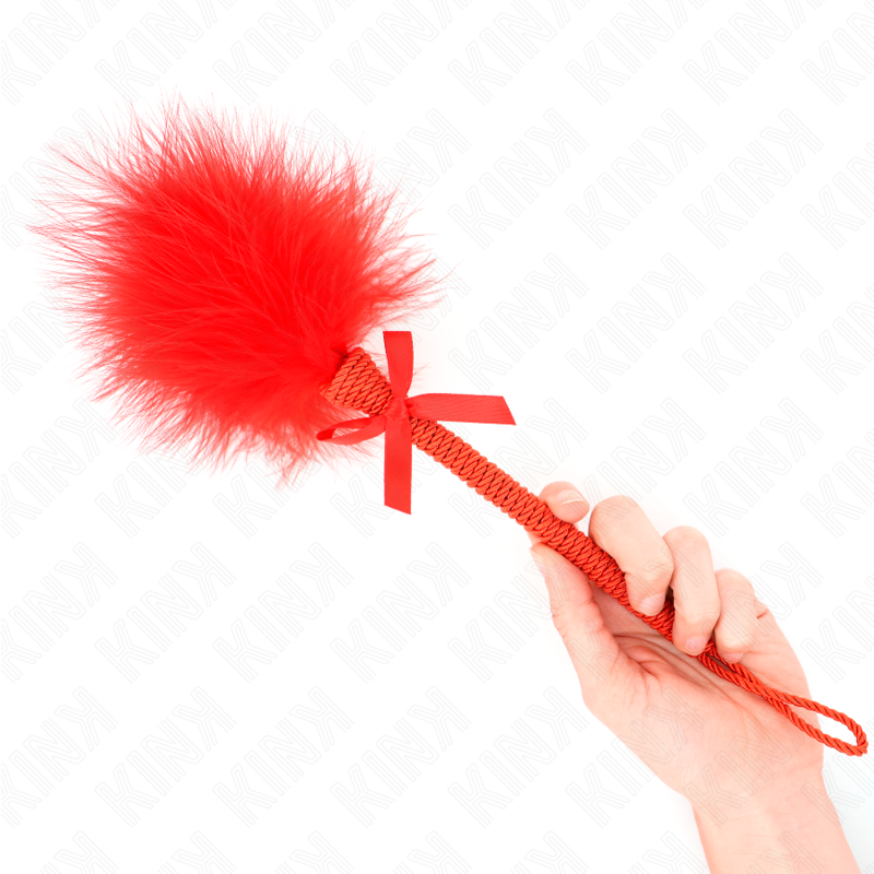 Chatouilleur à plumes KINK avec cordon en nylon et plumes rouges, 25 cm