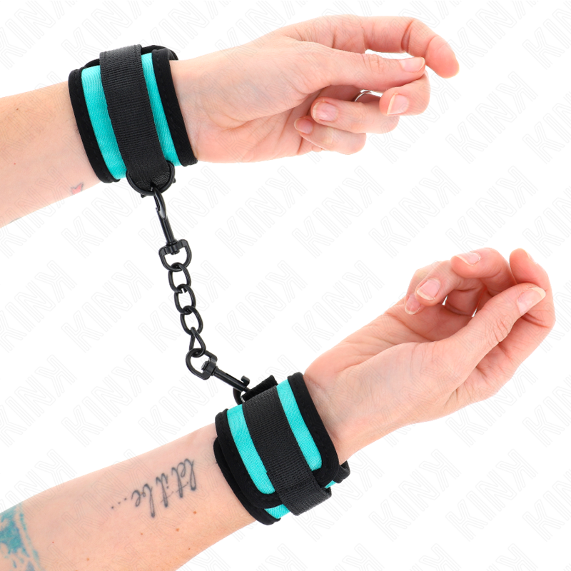 Menottes de poignets KINK en nylon avec fermeture à scratch, noir et bleu