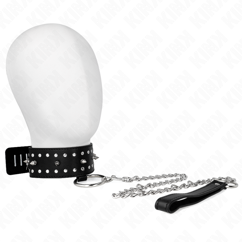 Collier BDSM KINK avec laisse et clous argentés, modèle 1