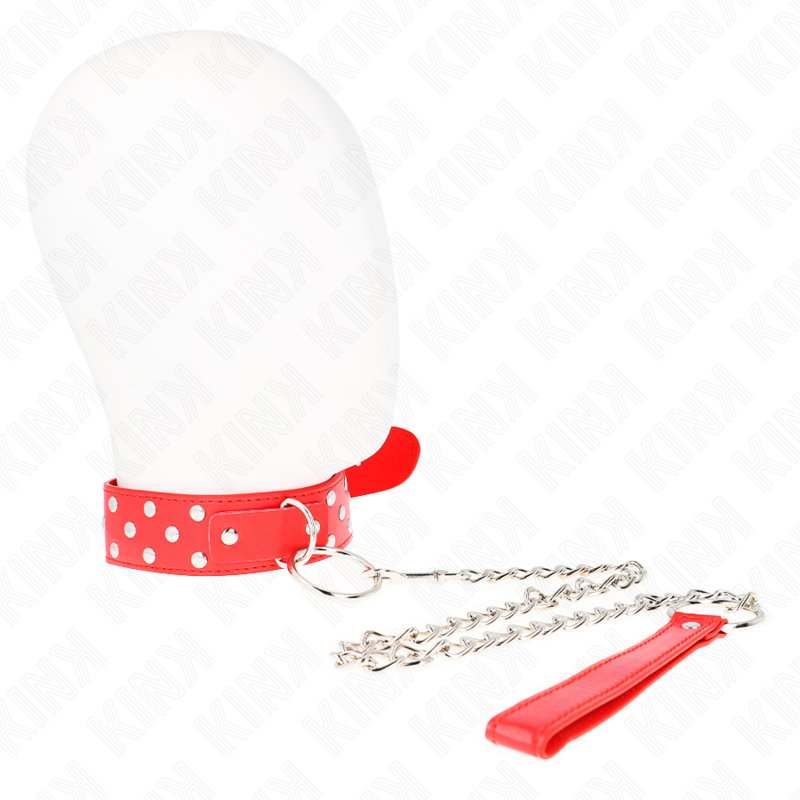 Collier BDSM KINK avec anneau et rivets, rouge