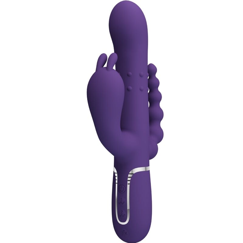 Vibromasseur Rabbit 3 en 1 avec stimulation du point G et du clitoris, silicone Softtouch violet PRETTY LOVE