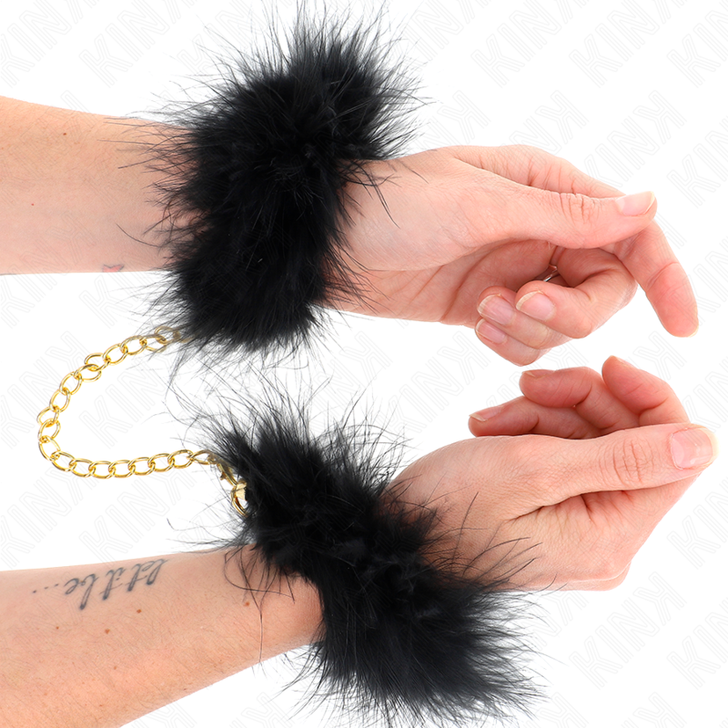 Menottes KINK à plumes et chaîne dorée, modèle 0
