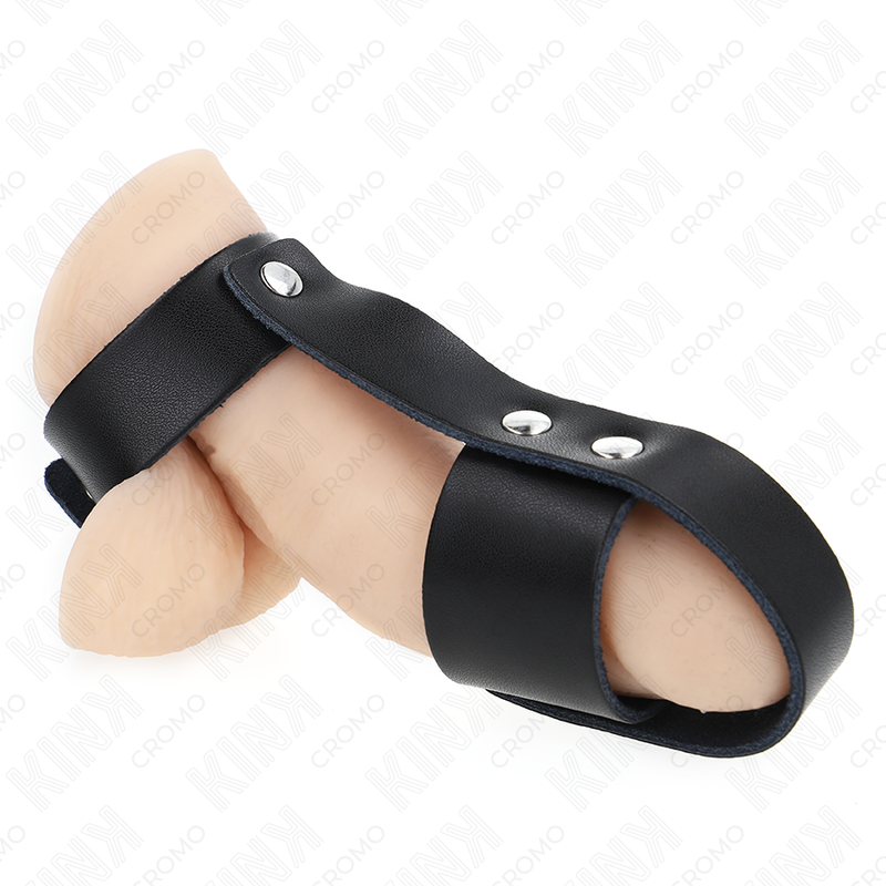 Cage de chasteté KINK Ring Power en cuir avec séparateur de testicules réglable