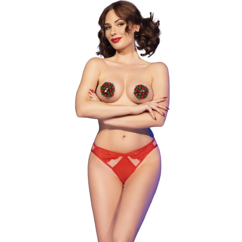 Ensemble de lingerie CHILIROSE CR 4839 avec cache-tétons et culotte, rouge, L/XL