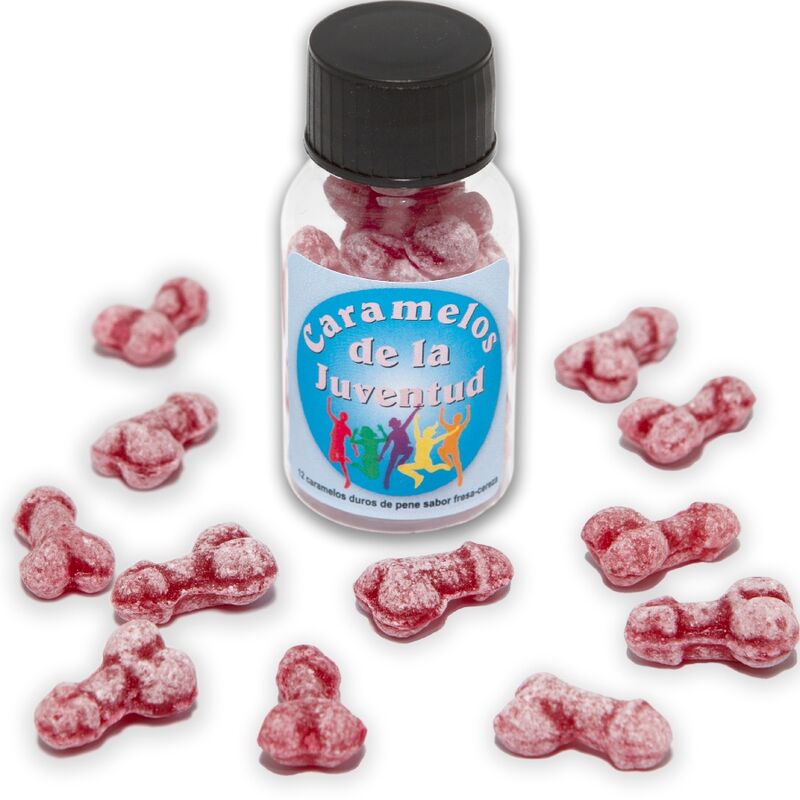 DIABLO PICANTE Bonbons en forme de pénis, goûts fraise et cerise, 12 pièces