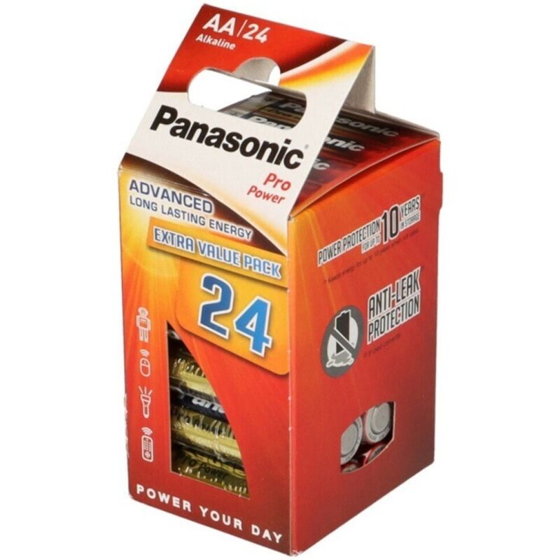 Piles AA PANASONIC, lot de 24, alcalines longue durée pour une puissance élevée