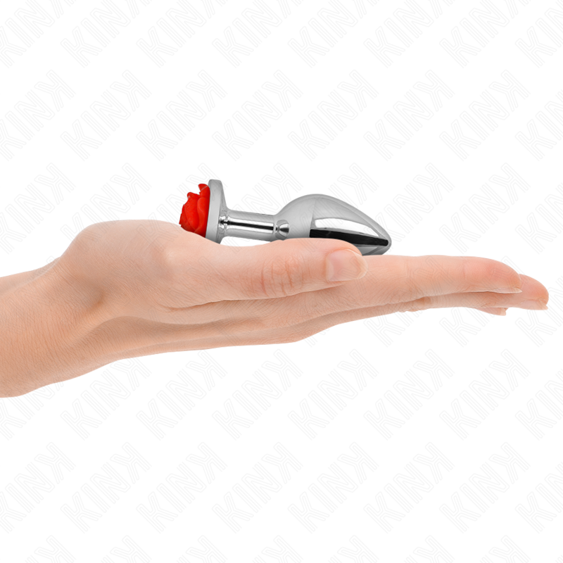 Plug anal KINK en acier inoxydable avec rose rouge, taille S