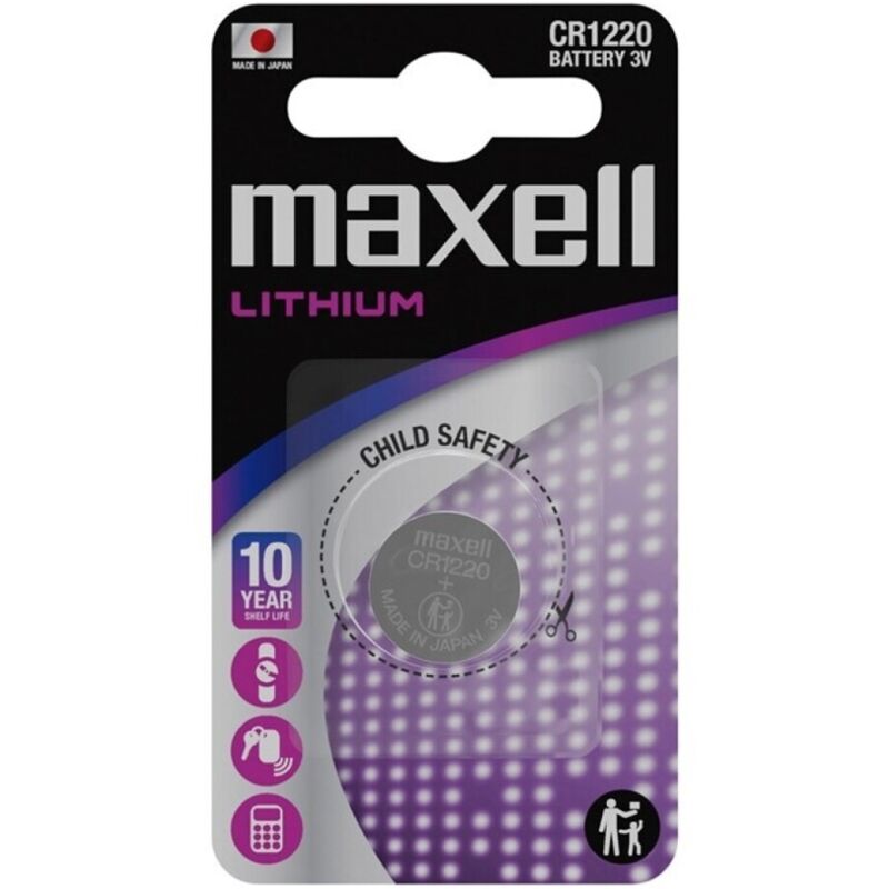 Pile bouton au lithium CR1220 3 V haute capacité pour montres et appareils MAXELL