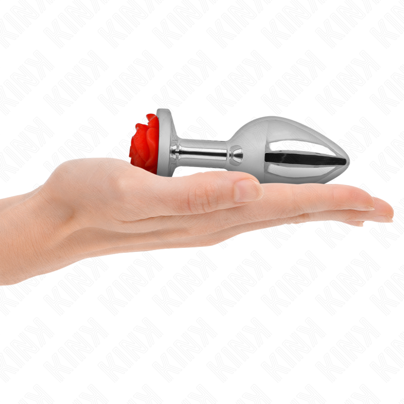 Plug anal KINK en acier inoxydable avec rose rouge, taille L