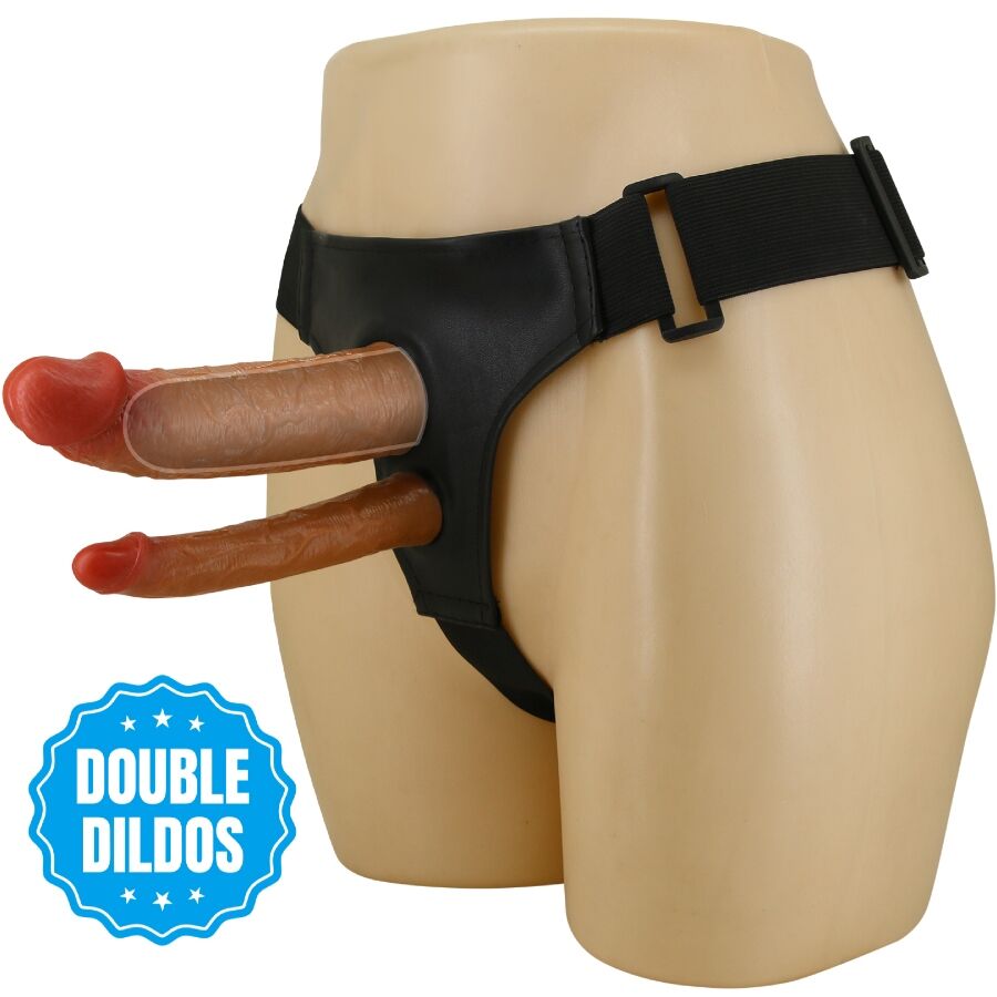 Gode double Pretty Love Keaven avec harnais élastique