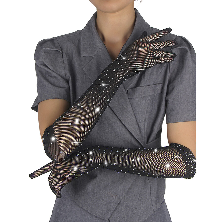 Gants de lingerie transparents SUBBLIME à paillettes, noirs, S/M