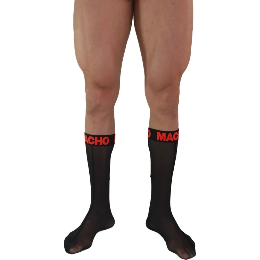 Chaussettes semi-transparentes MACHO noires et rouges