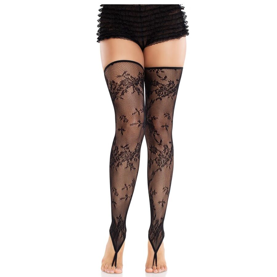 Bas sans pieds noirs à motif floral Leg Avenue