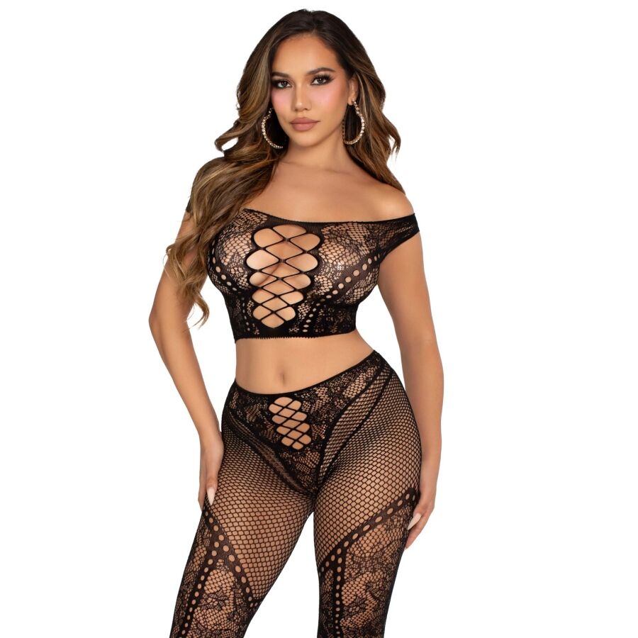 Ensemble de lingerie Leg Avenue avec crop top et legging résille, noir