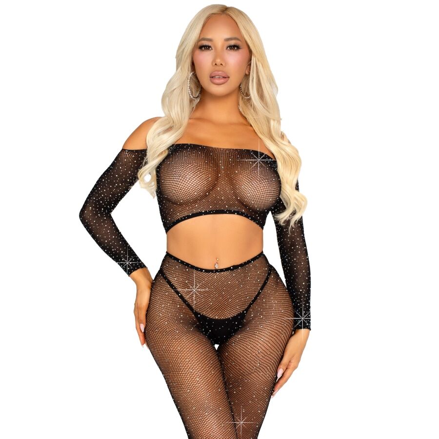 Ensemble de lingerie Leg Avenue avec crop top et legging en résille, noir