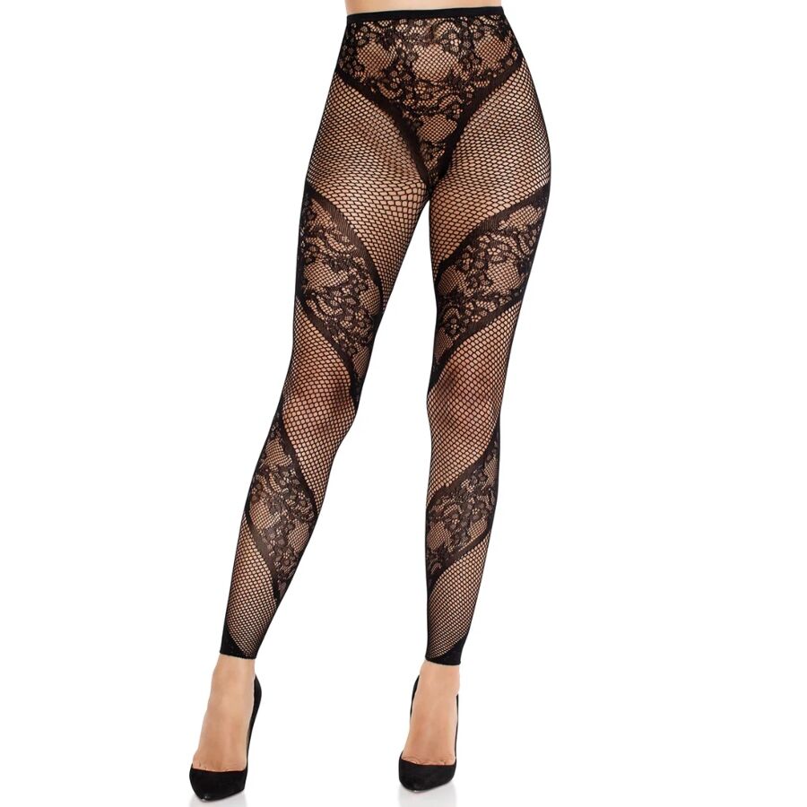 Collant sans pieds Leg Avenue en dentelle et résille, noir