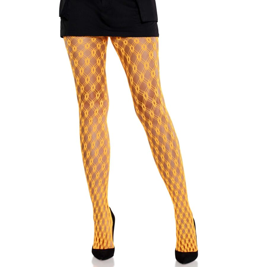 Collants Leg Avenue orange fluo à résille géométrique