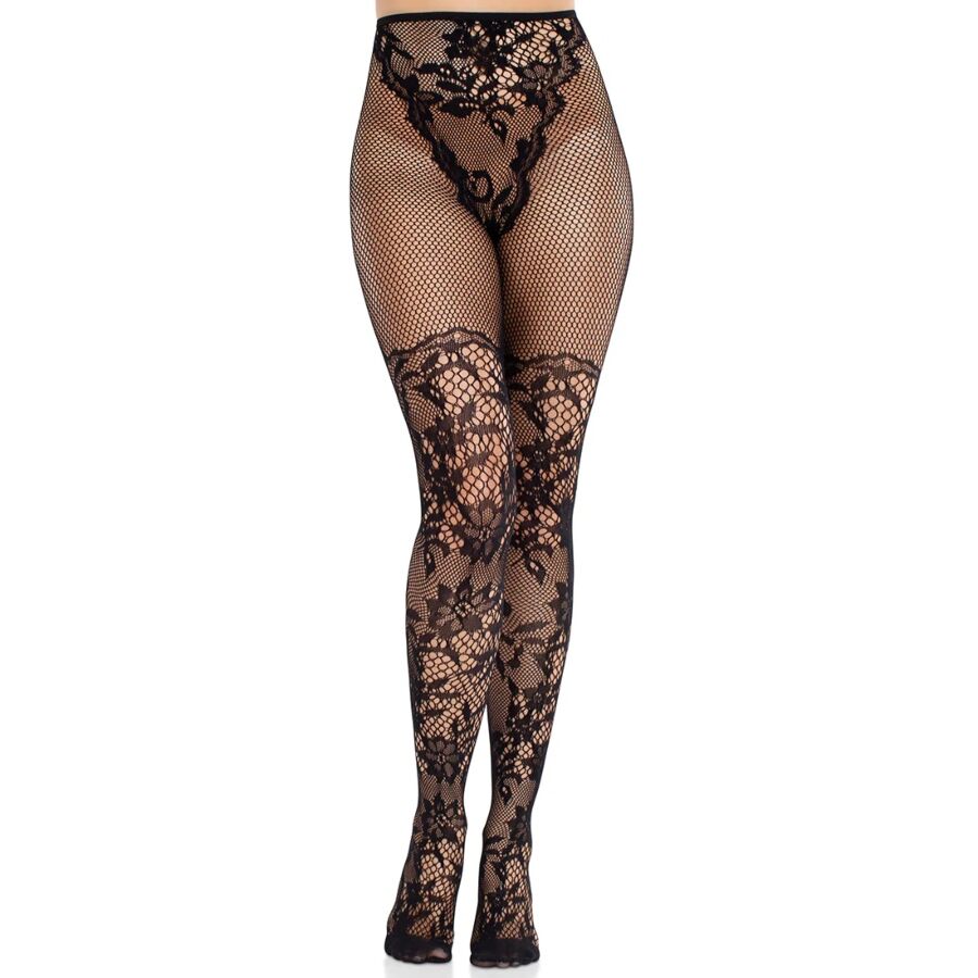 Bas Leg Avenue Dahlia avec dentelle florale et résille