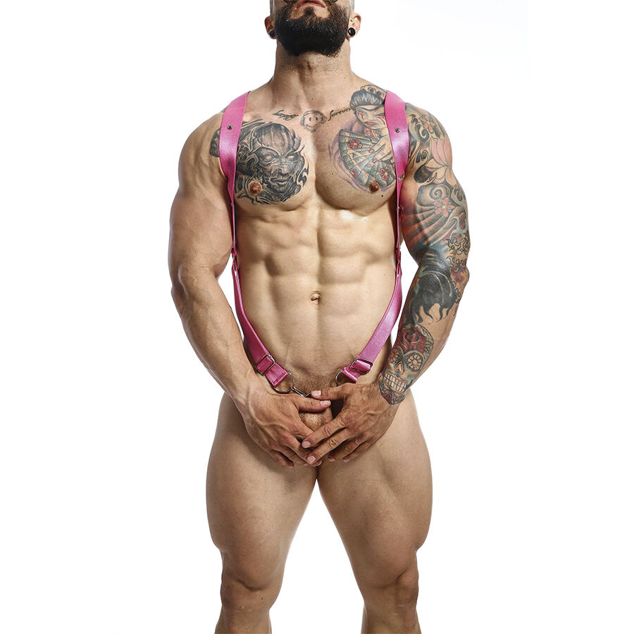 Harnais cross back en similicuir PU extensible rose, pour un maintien sûr DNGEON