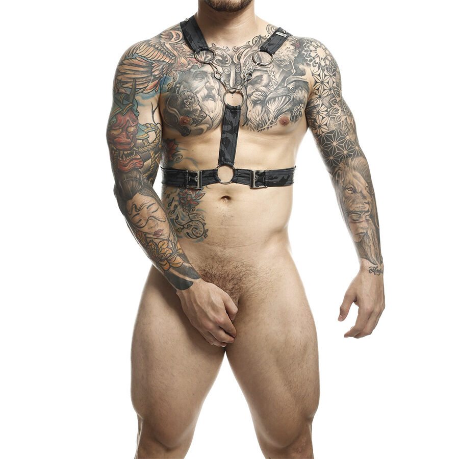 Harnais avec cockring argenté et chaînes, similicuir, taille unique, pour le bondage MOB