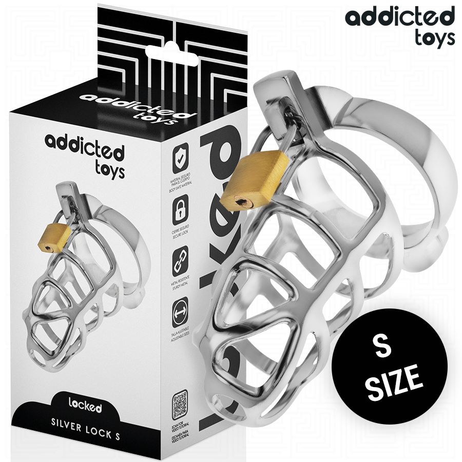 ADDICTED TOYS LOCKED Silver Lock cage de chasteté en métal, taille S