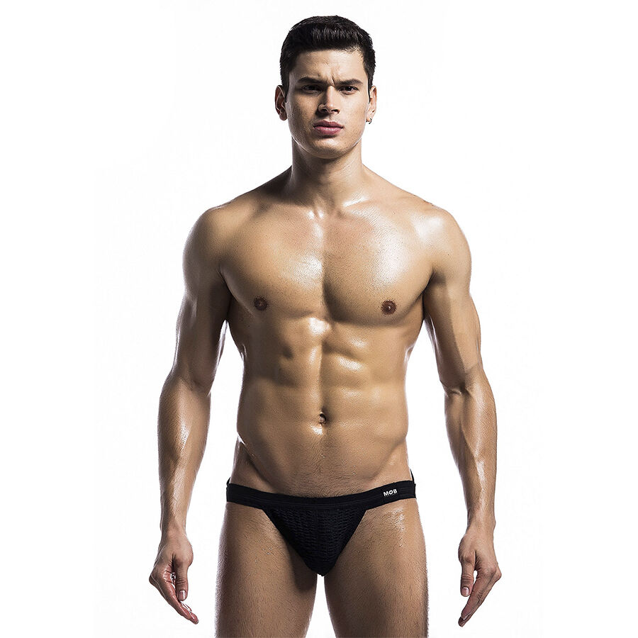 Maillot de bain jockstrap fetish en lycra noir, coupe confortable, taille L MOB