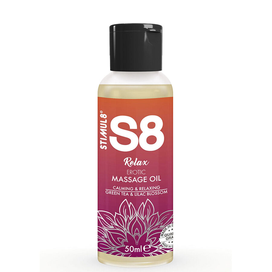 Huile de massage STIMUL8 S8 Relax au thé vert et à la fleur de lilas, 50 ml