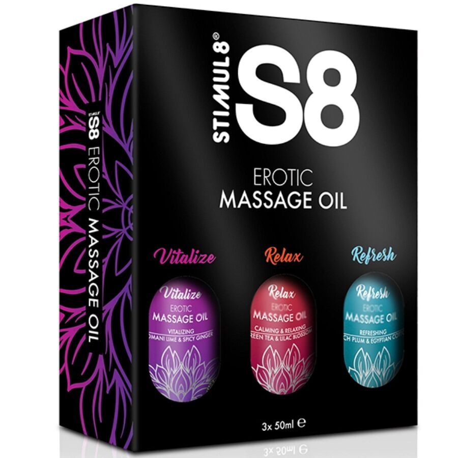 Coffret d’huiles de massage STIMUL8 S8, 3 parfums