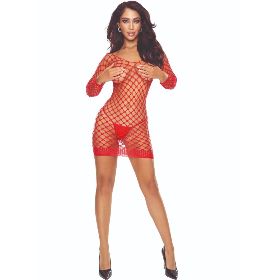 Bodystocking rouge PASSION BS108 à motif résille