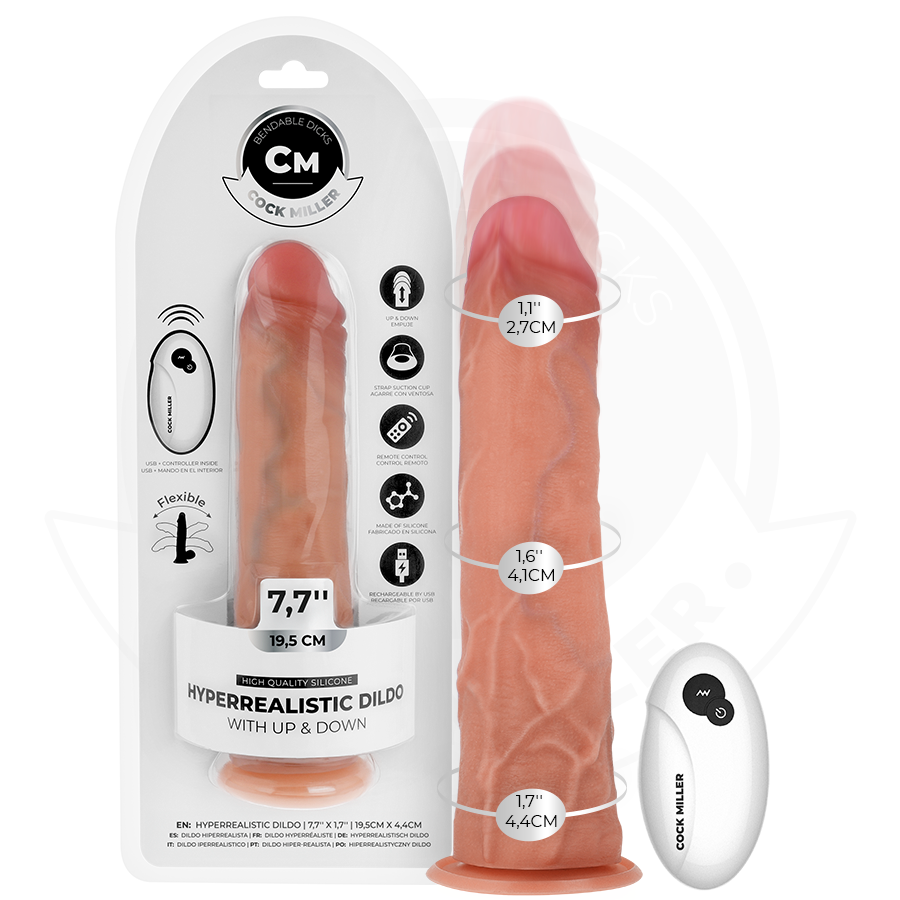 Gode hyperréaliste avec fonction va et vient et ventouse 19,5 cm COCK MILLER