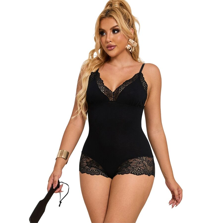 Body de lingerie SUBBLIME en dentelle florale noire, L/XL