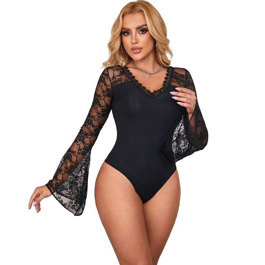 Body sexy en dentelle à motif floral lacé et confortable, tailles L et XL SUBBLIME