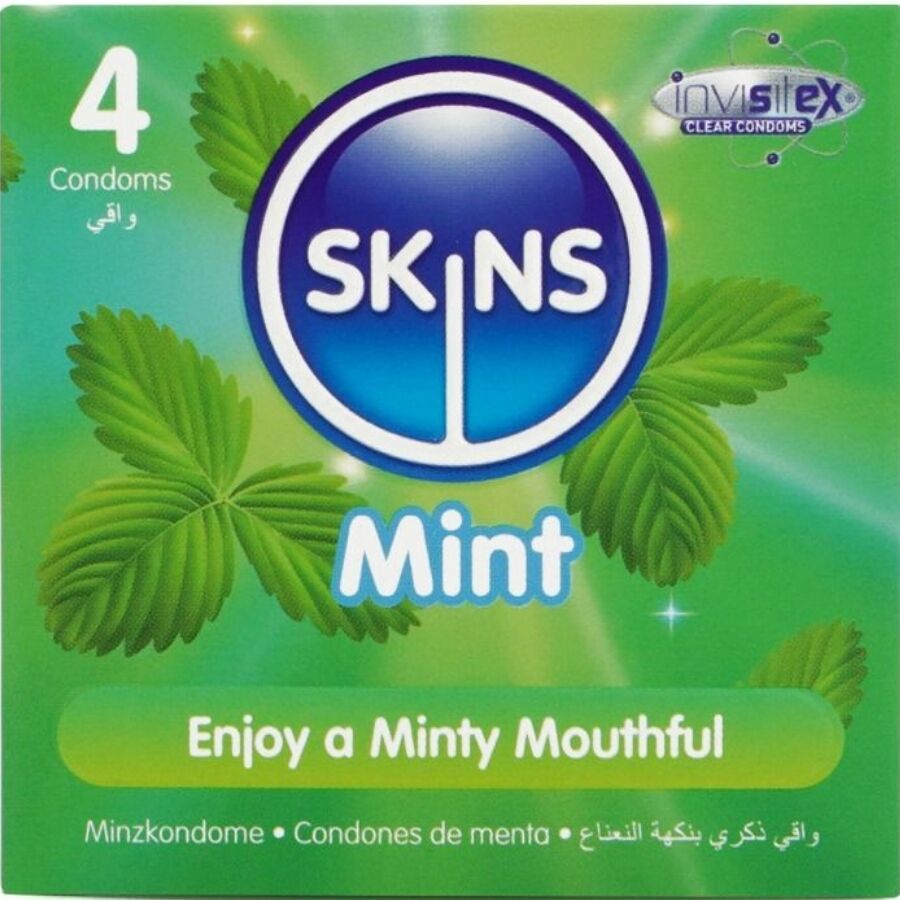 Préservatifs SKINS Mint goût menthe, 4 pièces