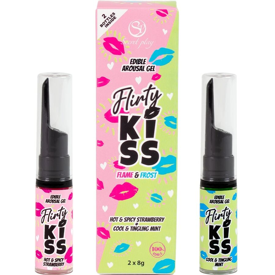 Gel gustatif Secretplay Flirty Kiss fraise et menthe, 2 × 8 g