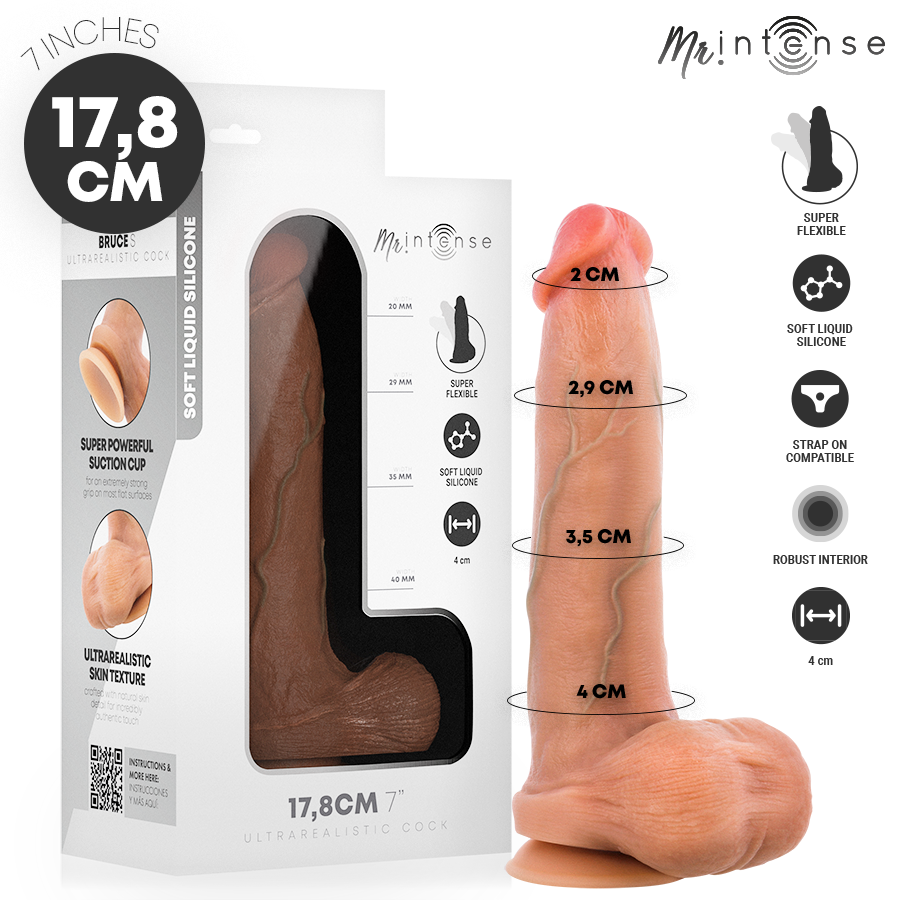 Gode en silicone MR. INTENSE Bruce S avec testicules intégrés, 17,8 cm
