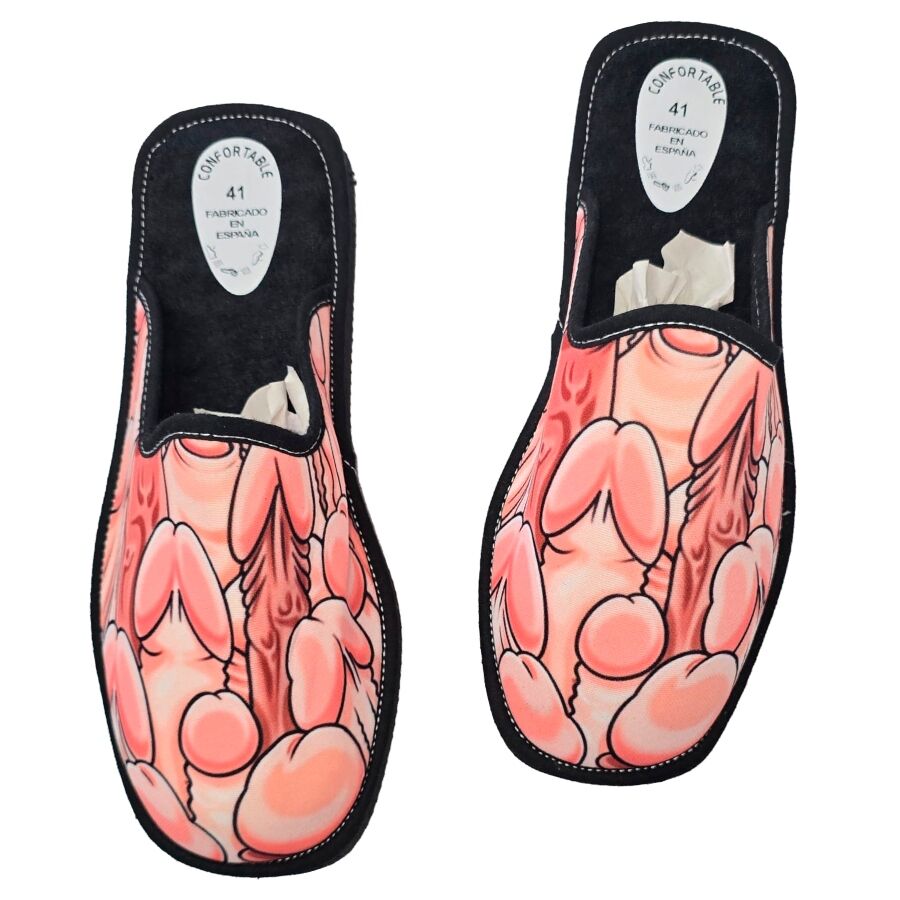 Chaussons Diablo Picante avec motif pénis, tailles 39 à 41