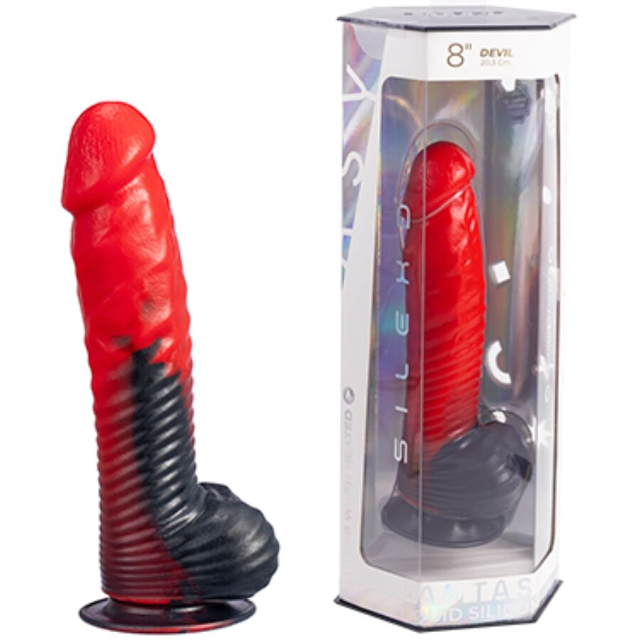 Silexd Gode Fantasme Devil En Silicone Liquide Thermoréactif Rouge Et Noir 20,3 Cm
